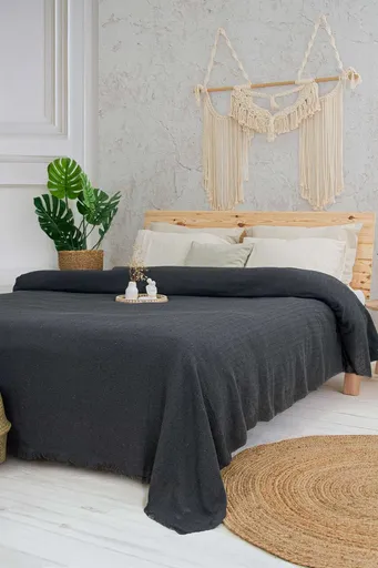 Cuvertura matlasata dubla, L'essentiel Maison, Marla, Bumbac reciclat, Antracit