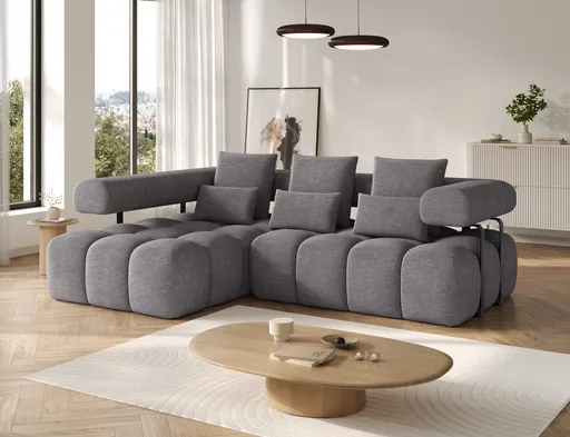 Coltar extensibil stanga 3 locuri ELTAP, Levvi, 260x184x102 cm, lemn/poliester, gri inchis