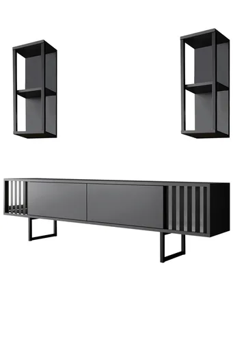 Set mobilier living, Hanah Home, Chrome Line Set, Antracit / Negru