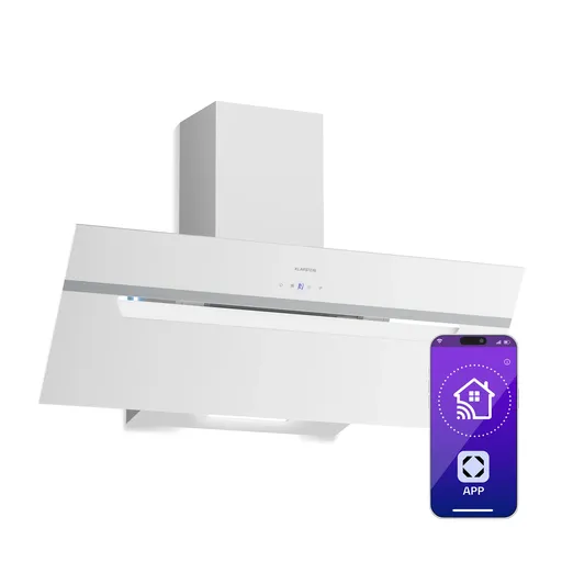 Klarstein BigBite hota înclinată | mod de evacuare a aerului și recirculare | sticlă de siguranță | 417 m³/h | 90 cm