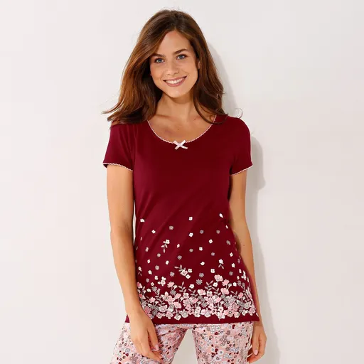 Top de pijama cu mânecă scurtă și imprimeu floral