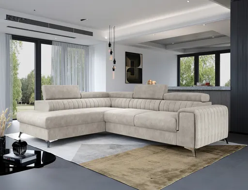 Coltar extensibil stanga 4 locuri, ELTAP, Lau-03, Laurence, 278x205x92 cm, lemn/poliester, bej inchis