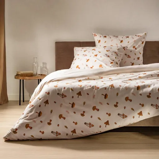 Lenjerie de pat dubla Shroom, Homla, 3 piese, 160x200 cm, microfibra, ecru