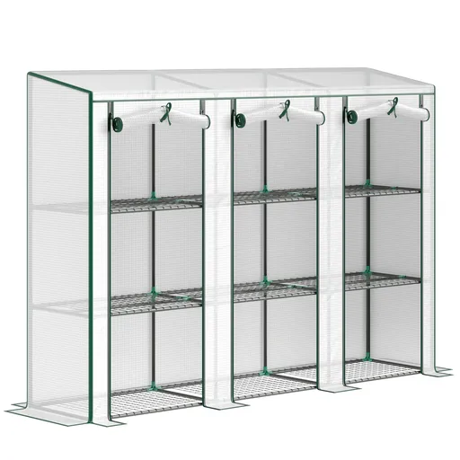 Outsunny Seră de grădină cu rafturi pe 3 niveluri seră pentru balcon 3 uși rulabile cu fermoar 215 x 46 x 151 cm alb | Aosom Romania