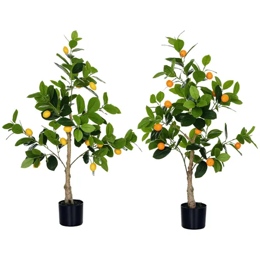 HOMCOM Set de 2 Plante Artificiale Decorative Lamai si Portocal In Ghiveci, Plante Artificiale pentru Decor Interior Exterior, 120cm | Aosom Romania