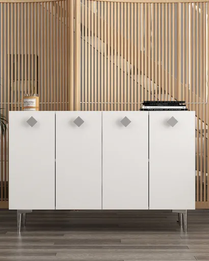 Consola, Hanah Home, More, 120x80x29.6 cm, PAL , Alb / Argintiu