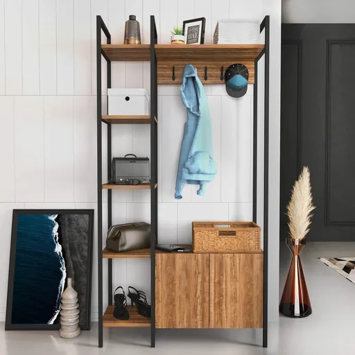 Cuier de perete, Hanah Home, Doga, 90x35x175 cm, Nuc / Negru