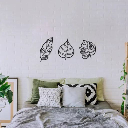 Decoratiune de perete, Leaves, 17 x 33 cm, Negru