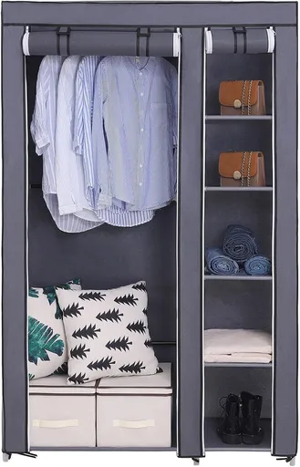 Dulap textil pentru haine, Songmics, 110x45x175 cm, material netesut/otel, gri