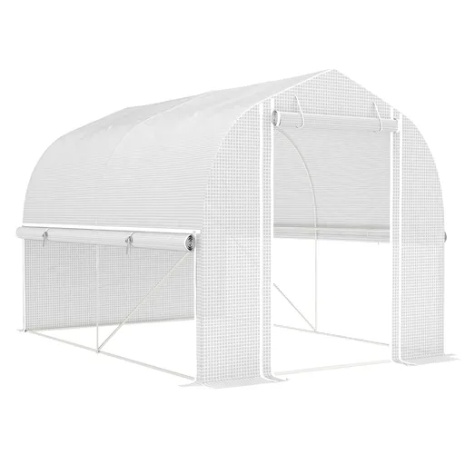 Outsunny Serra Polytunnel 3 x 2 x 2 m cu pereți laterali rabatabili, înveliș din plastic rezistent la UV și cadru din oțel, Alb | Aosom Romania