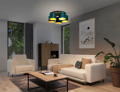 Plafoniera ELTAP, Vespillo, 58x18 cm, 5xE27, 15W, otel/PVC, verde/auriu