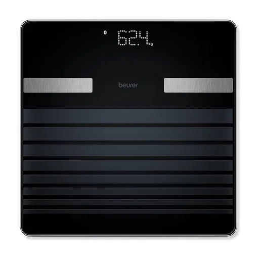 Cantar corporal Beurer BF 451, Pana la 180 kg, 8 functii, LED, Bluetooth, Memorie, 8 profile, Sticlă, Negru/Inox