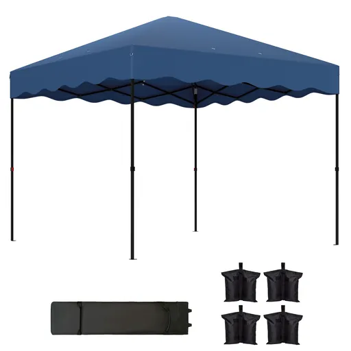 Outsunny Pavilion pliant 3 x 3 m, Cort de grădină reglabil pe înălțime, cu geantă cu role, pentru grădină, terasă, metal, material textil, albastru în