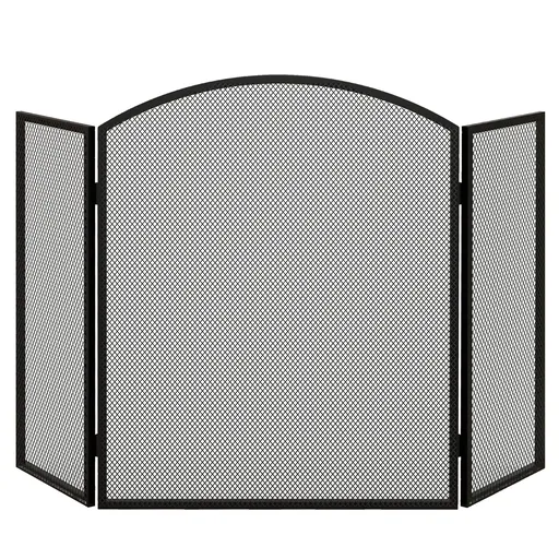 HOMCOM Paravan pliabil pentru șemineu, 3 panouri, ecran pentru șemineu cu structură din oțel 96x62 cm Negru | Aosom Romania