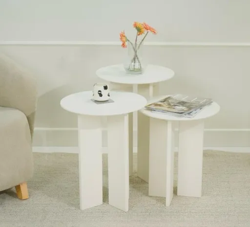 Set masute de cafea, Hanah Home, Leo (55 + 50 + 45), Crem