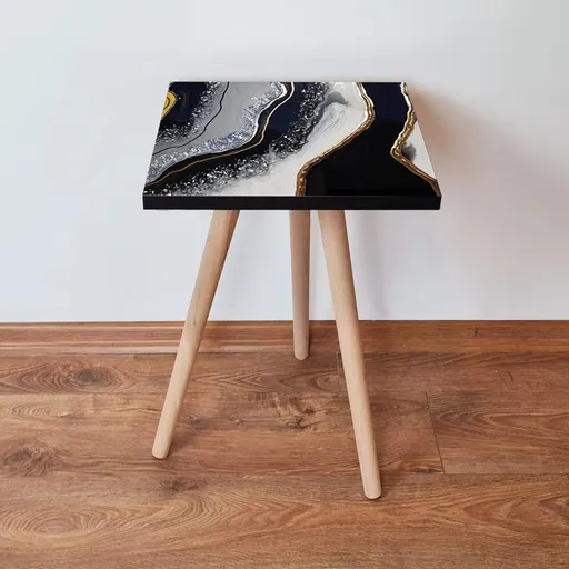 Masuta, Hanah Home, Shp285, 35x42x35 cm, Negru / Auriu / Alb