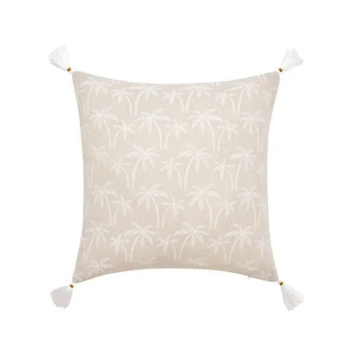 Pernă cu imprimeu de palmier și ciucuri