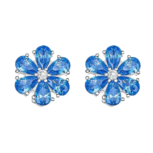 CRYSTalp Cercei rotunzi flori cu cristale albastre Flower Kiss 42288.AQU.R