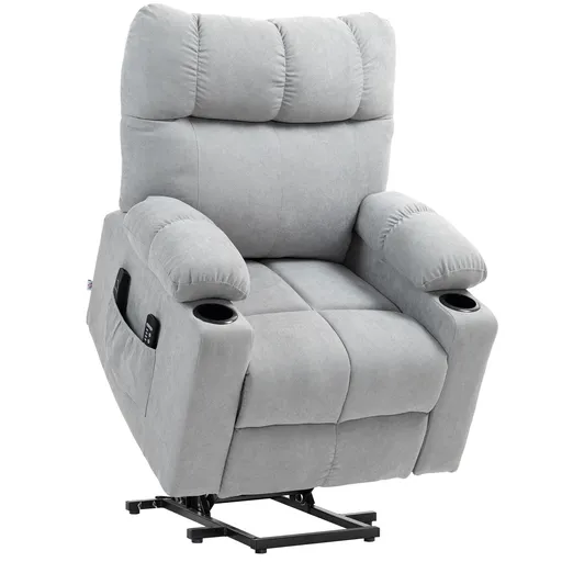 HOMCOM Fotoliu pentru seniori cu funcție de ridicare, funcție de culcare, incl. telecomandă, 144 cm x 91 cm x 88 cm, Gri deschis | Aosom Romania