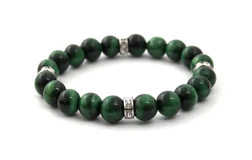 Agato Brățară cu mărgele din ochi de tigru verde MINK117 19 cm
