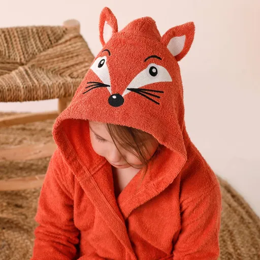 Halat de baie pentru copii din pânză terry Colombine, cu motiv de vulpe pe glugă