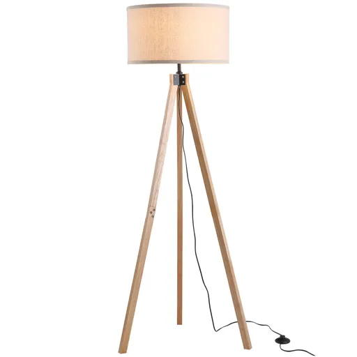 HOMCOM Modern Design Three Legged Floor Lamp Vertical Decoration Lamp, Bedroom and Office,  Beige Lampshade  HOMCOM Lampada da terra treppiede in legn