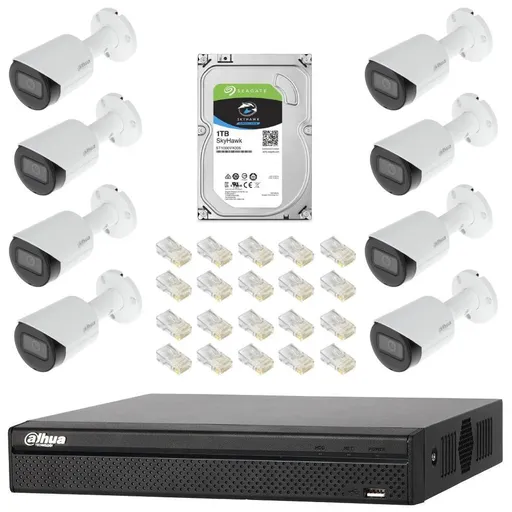 Sistem complet de supraveghere IP Dahua DH-8CEXT30MIP-2MP cu 8 camere de 2MP, IR 30m, Starlight, POE