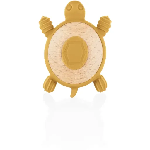 Zopa Silicone Wooden Teether Turtle jucărie pentru dentiție 0 m+ Mustard Yellow 1 buc