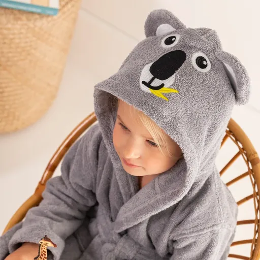 Halat de baie cu glugă pentru copii cu glugă de Colombine, cu motiv de urs koala 340g/m2