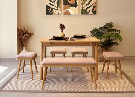 Set masa extensibila si scaune, Hanah Home, Vina Mini 06 0900, Stejar / Piatra