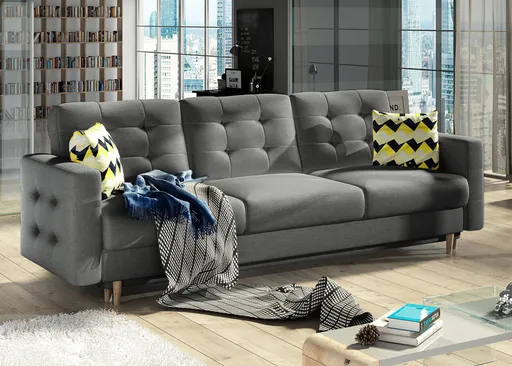 Canapea extensibila 3 locuri ELTAP, Ask09, Asgard, 233x92x93 cm, lemn/poliester, gri inchis