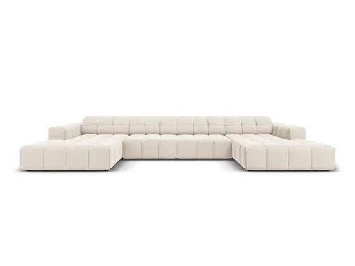 Canapea panoramica 6 locuri, Jennifer-51, Micadoni Home, 364x166x70 cm, catifea, bej deschis