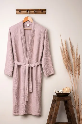 Halat de baie unisex, L'essentiel Maison, Kimono, Roz pudra