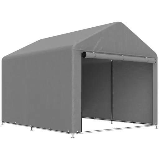 Outsunny 2x2.4 m Cort pentru Depozitare în Grădină, Cort Garaj cu Acoperire Impermeabilă, Ușă Rulabilă cu Fermoar, pentru Biciclete și Unelte, Metal Z