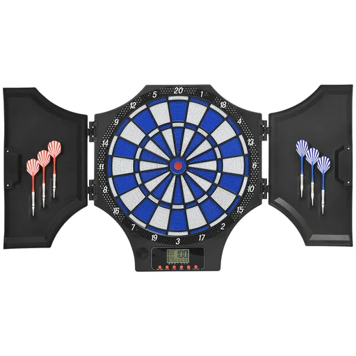 SPORTNOW Set Panou Electronic de Darts cu 31 de Jocuri pentru 8 Jucatori, Set Panou de Darts cu Dulap, 6 Sageti cu Varf Moale | Aosom Romania