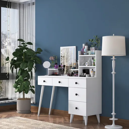 Masa de machiaj, Hanah Home, Bj101, 125x93.8x40 cm, Alb