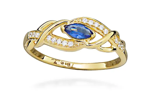 Silver Cat Inel placat cu aur, cu zirconii și safir sintetic SC573 58 mm