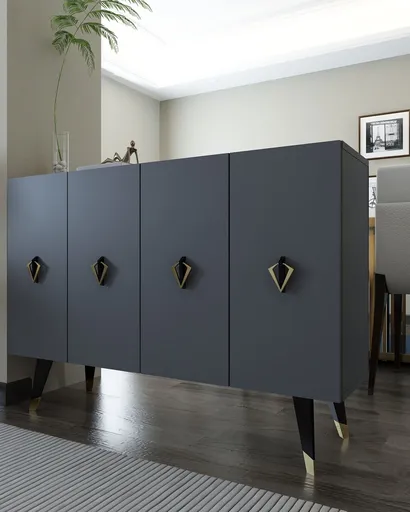 Consola, Hanah Home, 8164KM-32, 120x80x29.6 cm, PAL , Antracit / Negru / Auriu