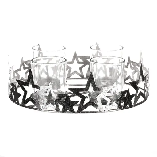 Sfeșnic de Advent Stele, argintiu, metal, diametru25 cm