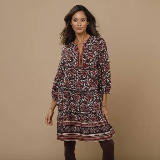 Tunică cu imprimeu și mâneci tip bluză 3/4