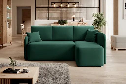 Coltar extensibil dreapta 3 locuri ELTAP, Hadson, 206x150x89 cm, lemn/poliester, verde inchis