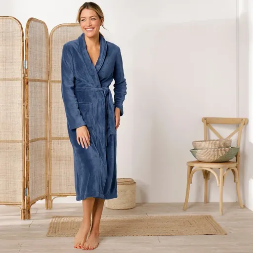 Halat de baie din fleece cu guler șal, lungime 115 cm, moale la atingere