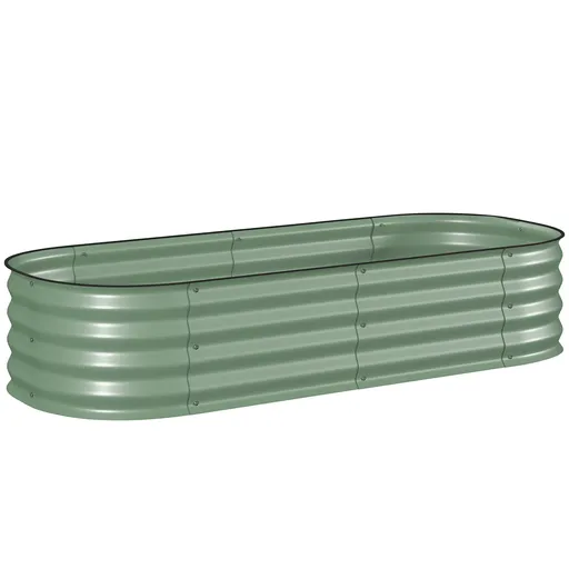 Outsunny Paturi Inaltate Galvanizate pentru Gradina, Cutie Inaltata din Metal cu Margine de Siguranta, pentru Cultivarea Florilor, Ierburilor, Verde