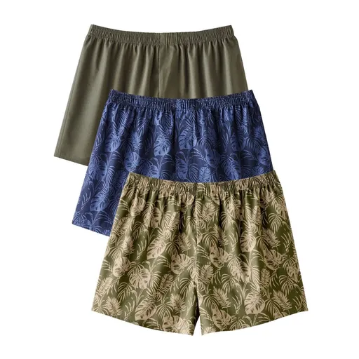 Set de 3 pantaloni scurți din bumbac cu imprimeu cu frunze