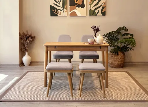 Set masa extensibila si scaune, Hanah Home, Vina Mini 02 0701, Stejar / Gri Soho