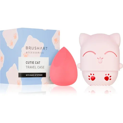 BrushArt Accessories Cutie Cat travel case with make-up sponge burete pentru aplicarea machiajului cu trusă de călătorie