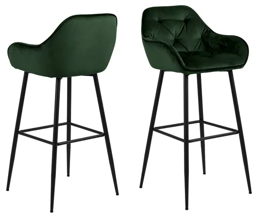 Scaun de bar Brooke, Actona, 52x53x104 cm, catifea/otel, verde forest