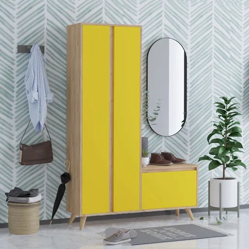 Cuier de perete, Hanah Home, UTTA, 120x182x35 cm, Stejar / Galben