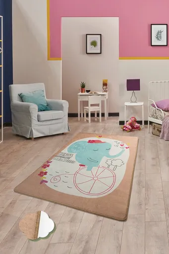 Covor, Elephants Bike, 100x160 cm, Multicolor