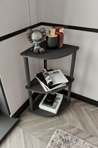 Corp biblioteca, Hanah Home, Bookcase 3-Tiers Corner, 34x72x34 cm, MDF , Negru